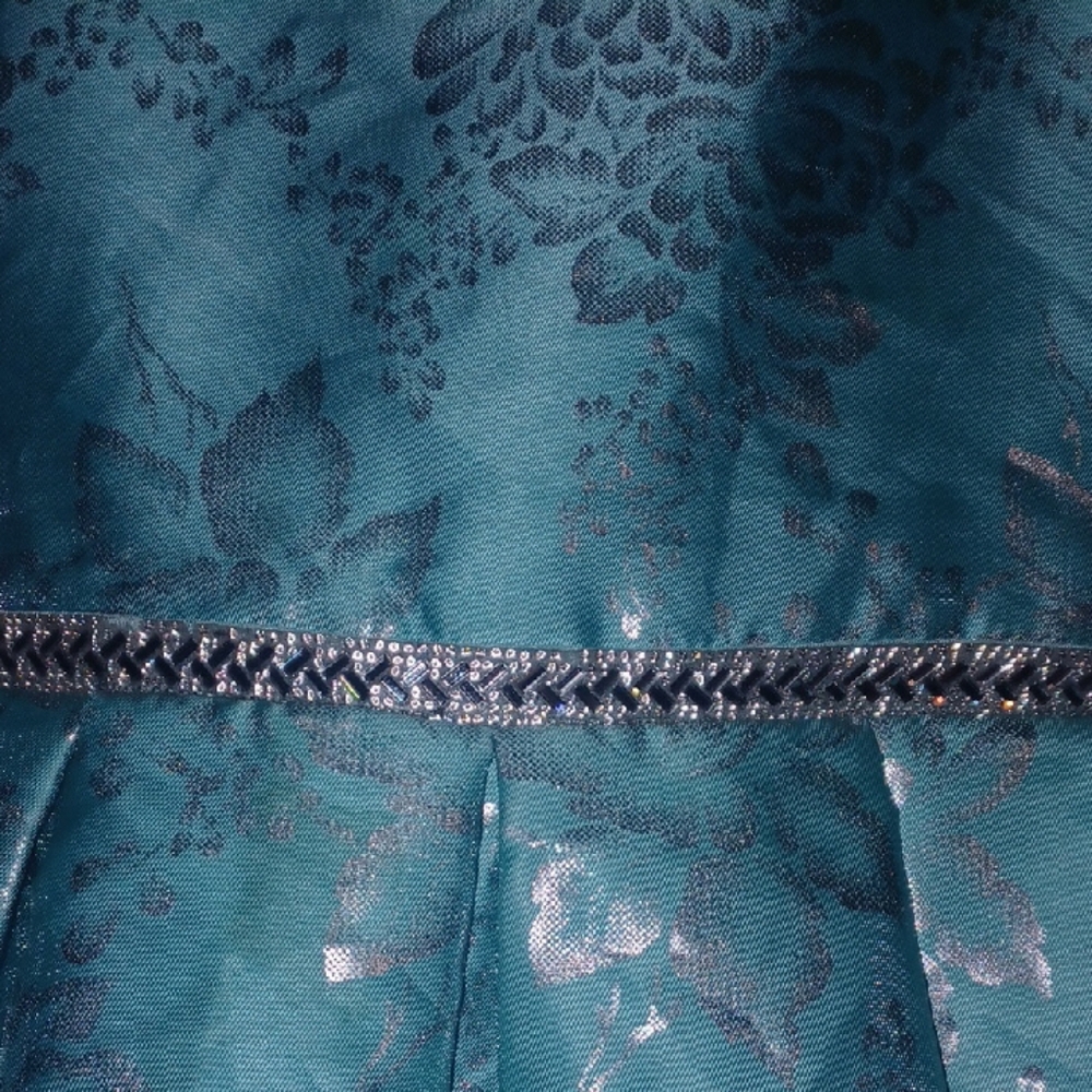 Pretty Aqua Blue Girl's Dress with Silver Accents - Picture 2 of 7